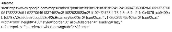 Exemple de code HTML d’intégration Google Maps à modifier