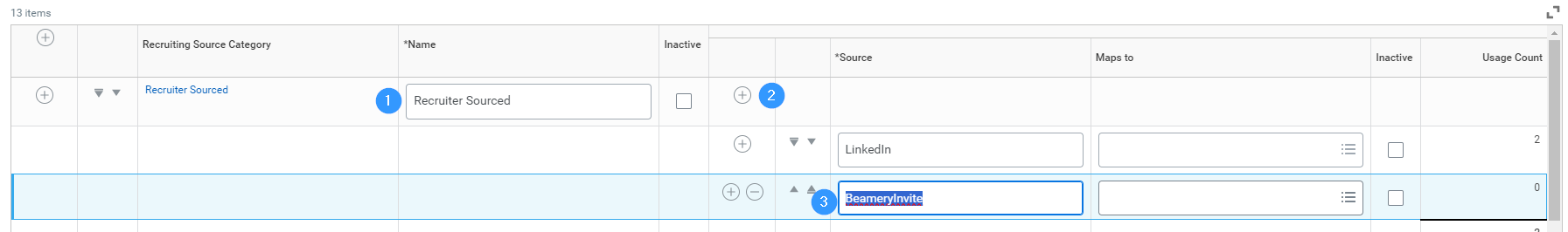 Nommage de la nouvelle source de recrutement dans Workday (exemple BeameryInvite)