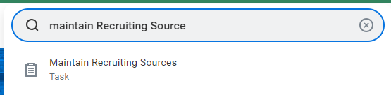 Recherche de la tâche Maintain Recruiting Sources dans Workday