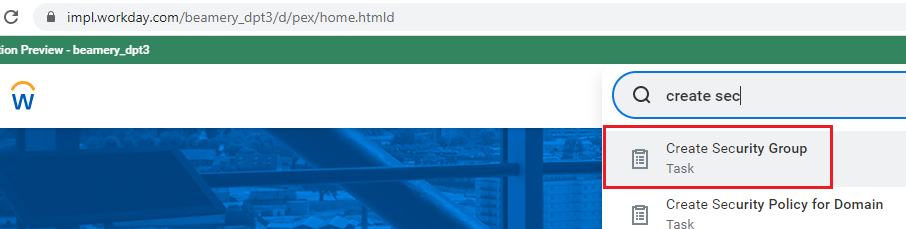 Recherche Workday de la tâche « Create Security Group »
