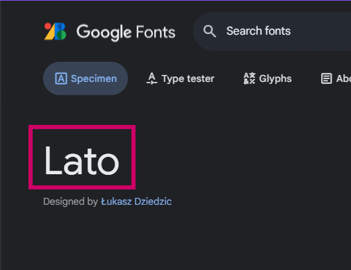 Nom de la police mis en évidence dans Google Fonts