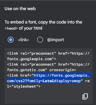 Código de inserción con la URL de la fuente resaltada