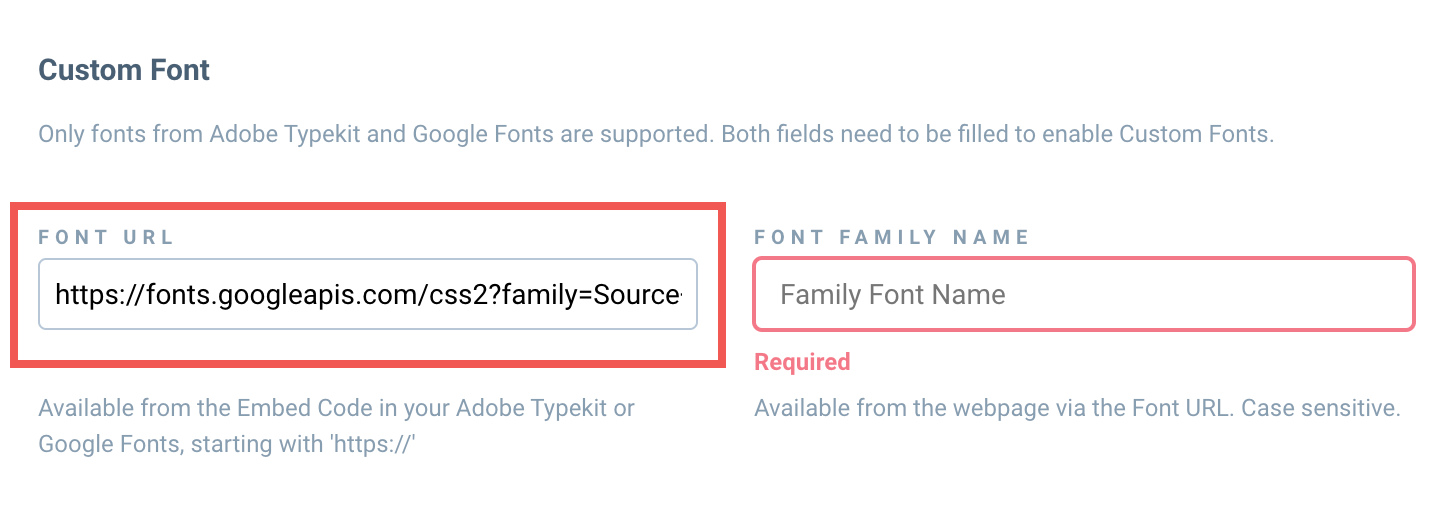 Champ Font URL renseigné dans Beamery avec l’URL Adobe Typekit