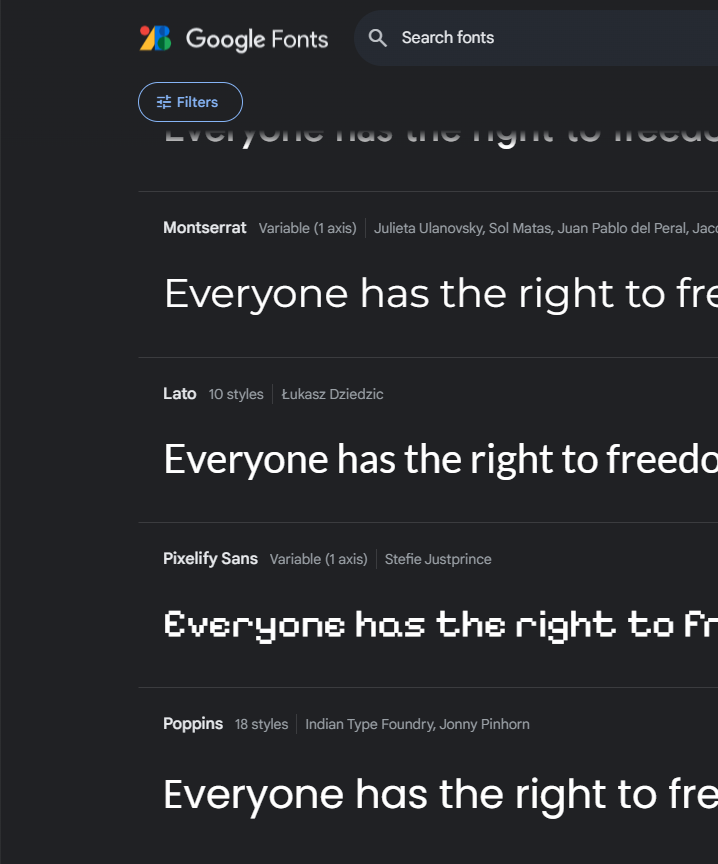 Lista de fuentes de Google Fonts