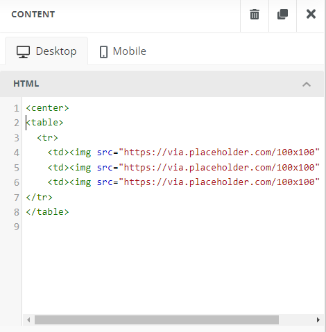 Code HTML des icônes de réseaux sociaux collé dans le bloc HTML