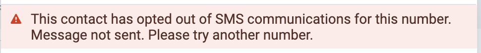 Message d’erreur indiquant que le contact s’est désabonné des SMS pour ce numéro