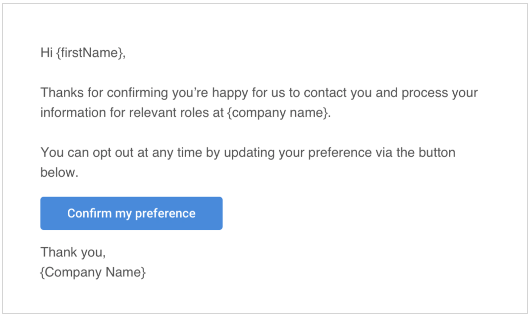 Exemple d’e-mail de suivi invitant le candidat à mettre à jour ses préférences