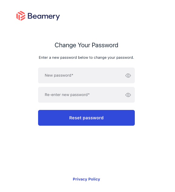 Formulario Change Your Password de Beamery