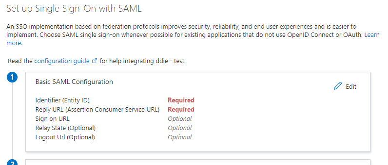 Sección Set up Single Sign-On with SAML con Basic SAML Configuration y los campos obligatorios