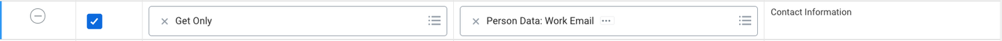 Fila de configuración de seguridad con Get Only y Person Data: Work Email