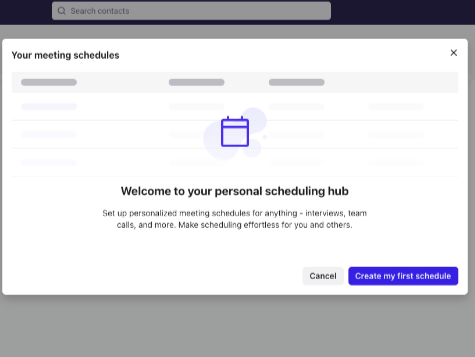 Fenêtre d’accueil du Meeting Scheduler affichée lorsqu’aucun calendrier de réunions n’a encore été créé