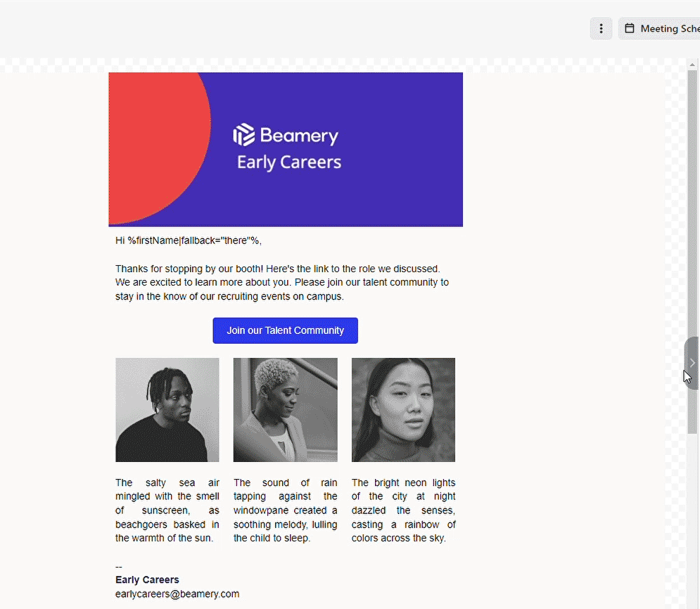 Exemple d’e-mail de campagne avec un lien hypertexte intégré dans le texte du message