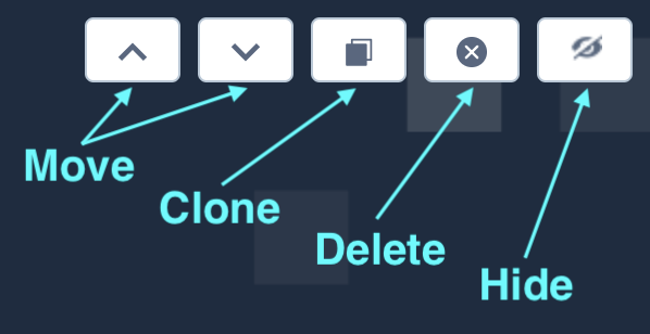 Commandes du bloc : Move, Clone, Delete et Hide
