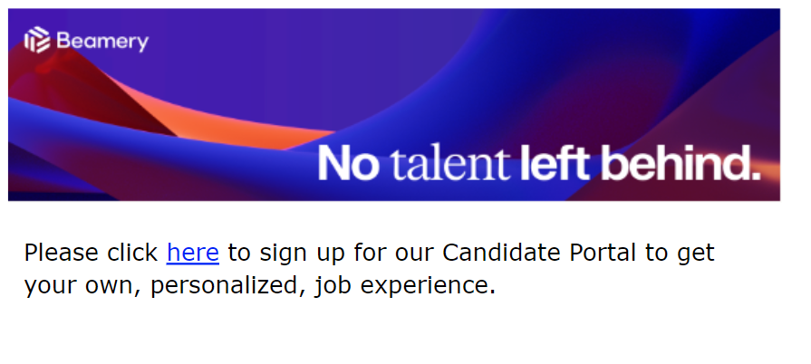 Exemple d’e-mail reçu par le candidat avec le lien pour s’inscrire au Candidate Portal