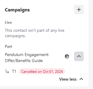 Section Campaigns du profil avec la campagne annulée dans Past