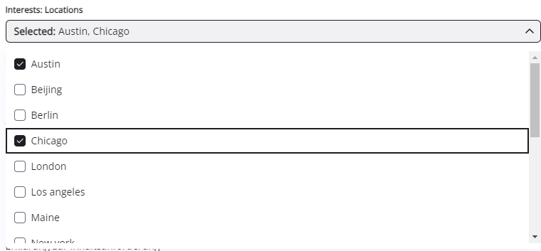 Exemple de question personnalisée à sélection multiple dans un formulaire d’inscription