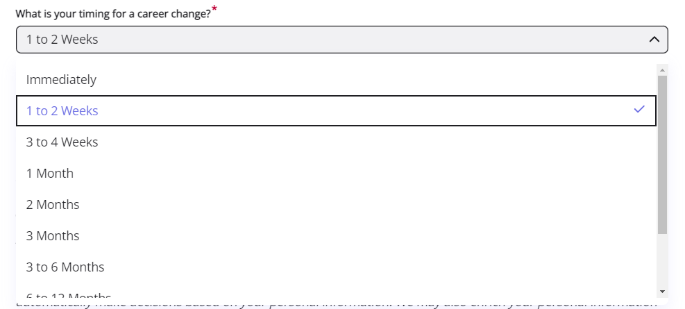 Exemple de question personnalisée à sélection unique dans un formulaire d’inscription