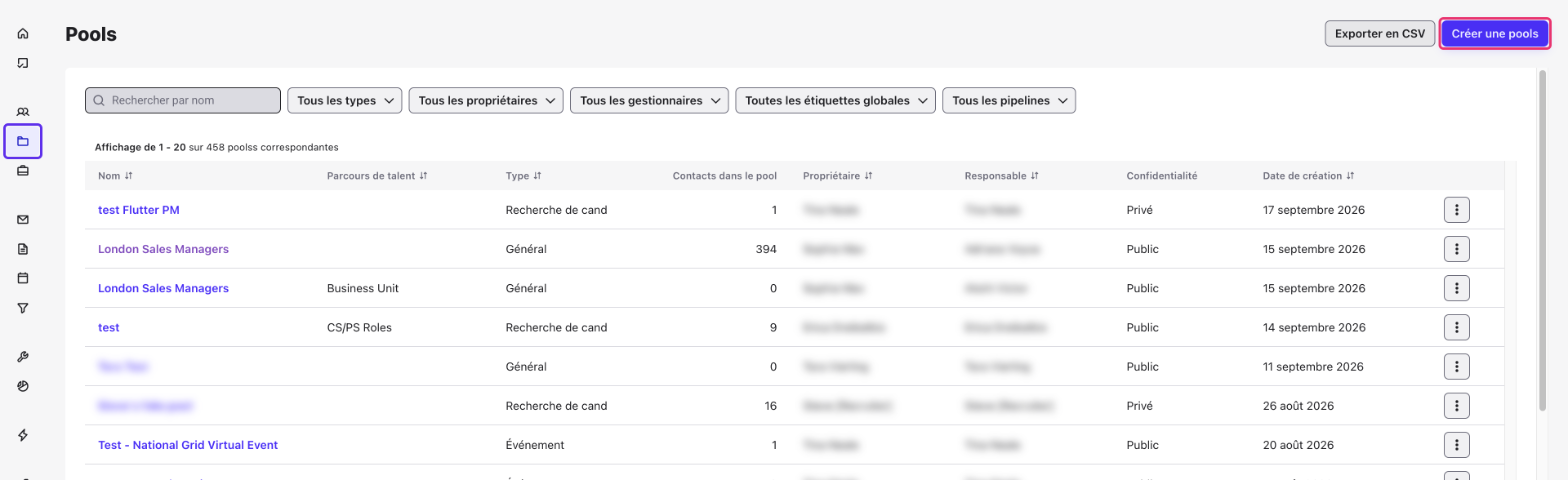 Liste des Pools avec l’onglet Pools et le bouton Créer une pools mis en évidence