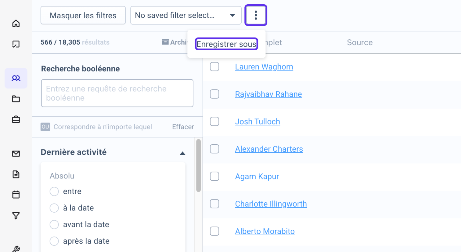 Menu des points de suspension avec l’option Enregistrer sous mise en évidence