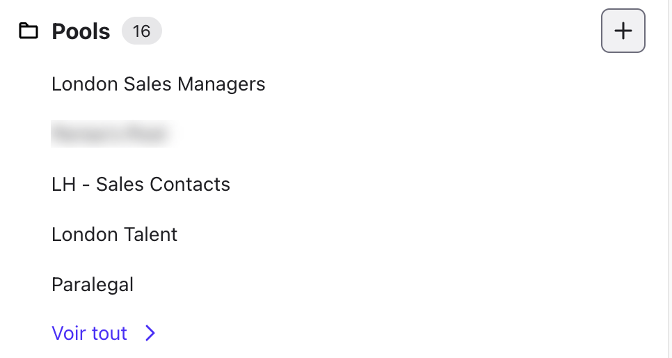 Section Pools d’un profil avec la liste des Pools du contact