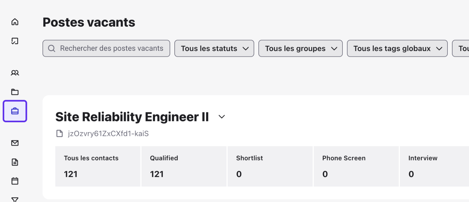 Icône Postes vacants mise en évidence dans le menu de navigation