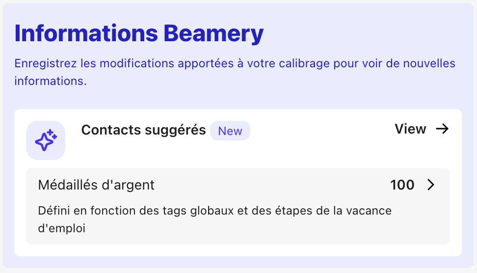 Panneau Informations Beamery avec la catégorie Médaillés d’argent