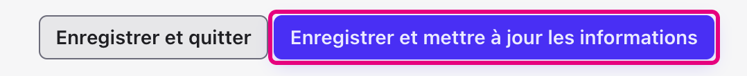 Bouton Enregistrer et mettre à jour les informations mis en évidence