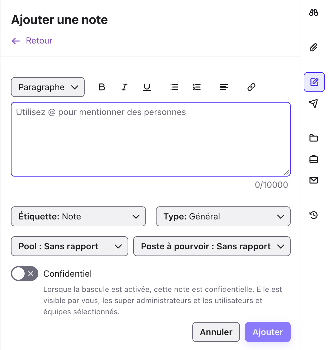 Ajouter une note dans le Workspace Notes