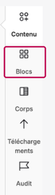 Menu de droite avec l’onglet Blocs mis en évidence