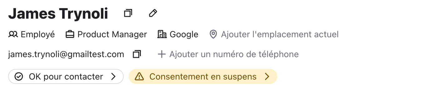 En-tête de profil d’un contact affichant le libellé Employé