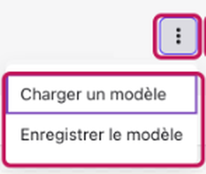 Menu des points de suspension de l'éditeur de campagnes avec les options Charger un modèle et Enregistrer le modèle
