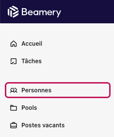 Menu de navigation de gauche avec l’option Personnes encadrée