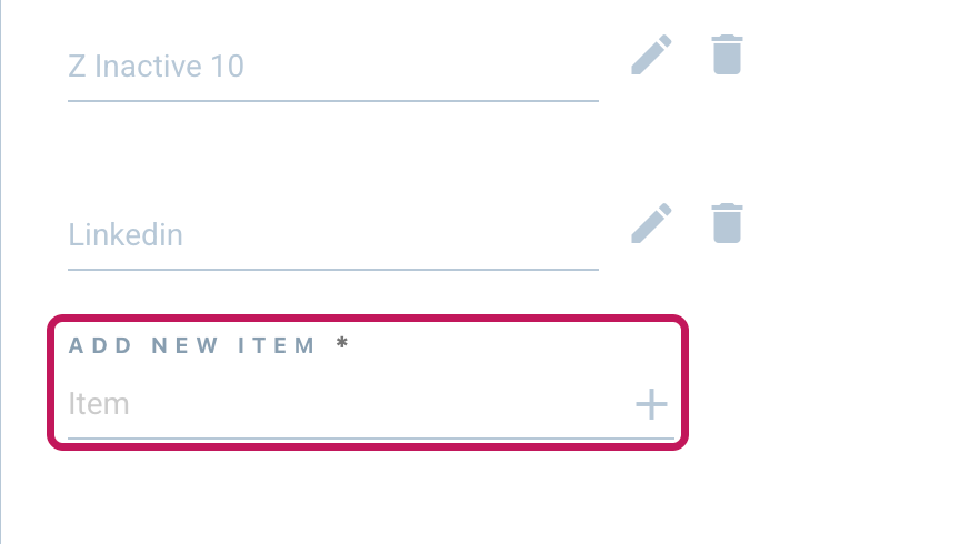 Page Sources avec le champ « Add New Item » encadré en bas de la liste