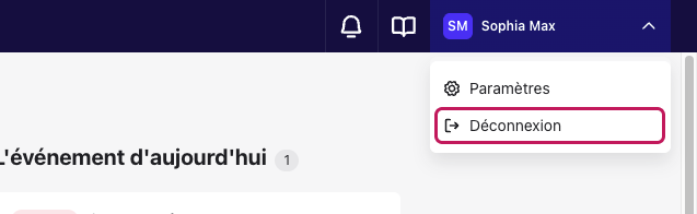 Menu utilisateur de Beamery ouvert avec l’option « Déconnexion » encadrée