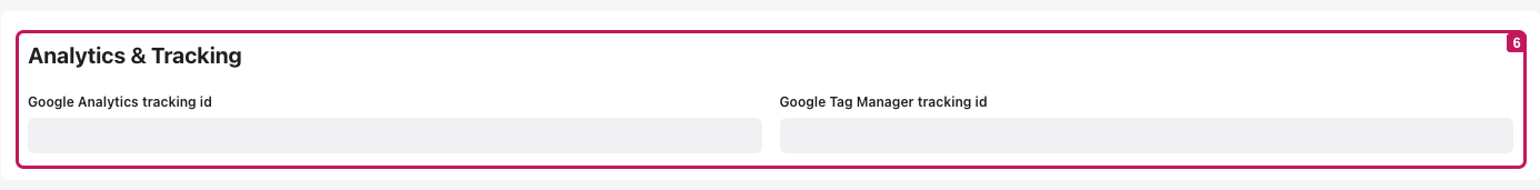 Section Analytics & Tracking de la page « Company settings », numérotée 6