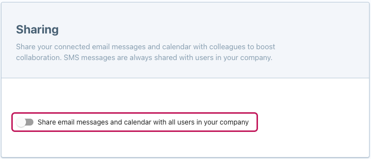 Section Sharing de la page Account Information avec l’option de partage des e-mails et du calendrier encadrée
