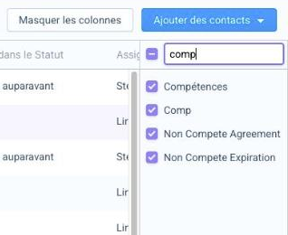Liste des colonnes filtrée avec la recherche « comp »