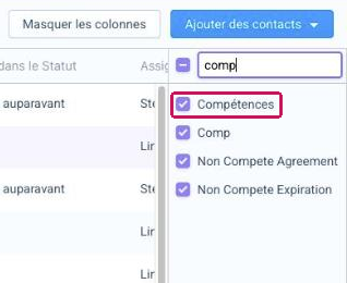 Case de la colonne « Compétences » cochée dans la liste des colonnes