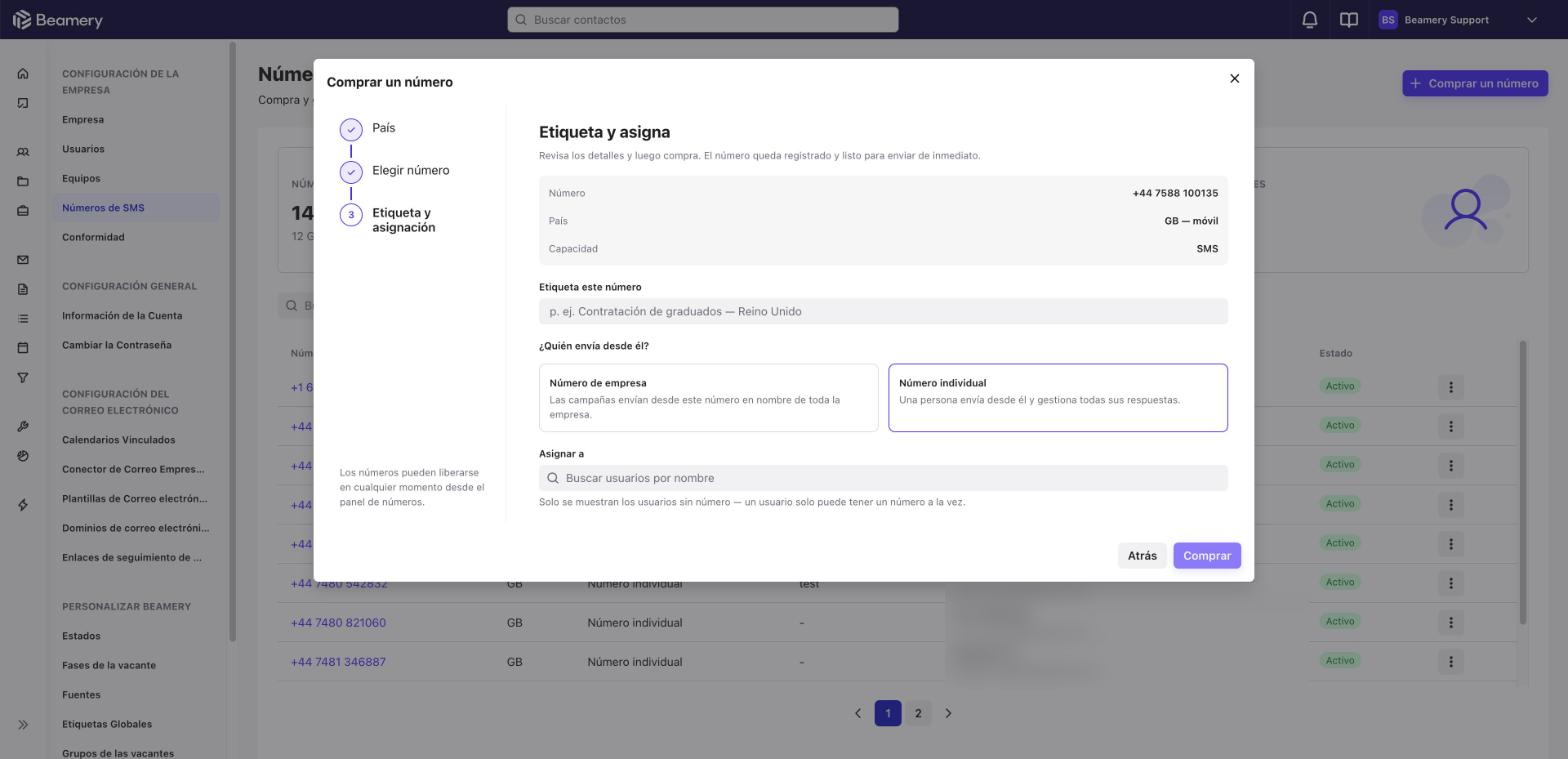 Paso Etiqueta y asignación con Número individual seleccionado y el campo Asignar a