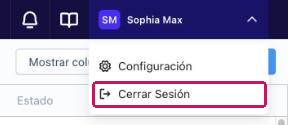 Menú de usuario de Beamery abierto con la opción «Cerrar Sesión» resaltada