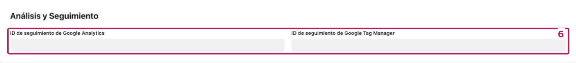 Sección Análisis y Seguimiento de la página Configuración de la empresa, numerada con el 6