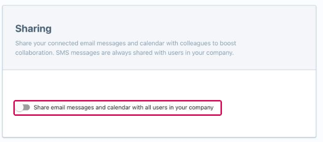 Sección Sharing de la página Account Information con la opción para compartir los correos electrónicos y el calendario resaltada