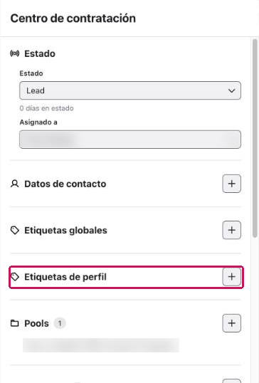 Sección Etiquetas de perfil resaltada en el Centro de contratación del perfil