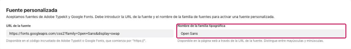 Campo Nombre de la familia tipográfica completado en Beamery