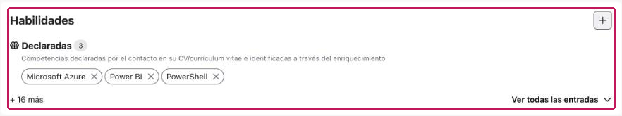 Sección Habilidades del perfil de un contacto
