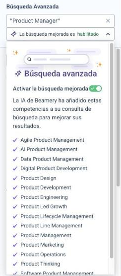 Panel de búsqueda mejorada con la lista de competencias añadidas