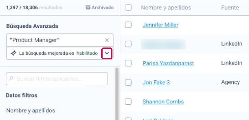 Flecha para contraer el panel de búsqueda mejorada
