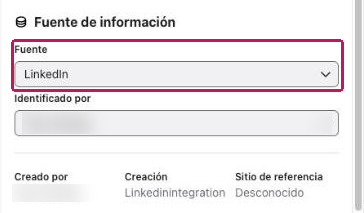 Campo Fuente en la sección Fuente de información del perfil