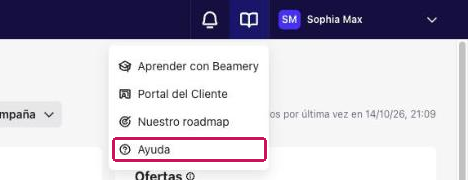 Menú del icono del libro con la opción Ayuda resaltada