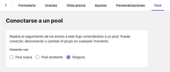 Pestaña Pool con las opciones Pool nueva, Pool existente y Ninguno